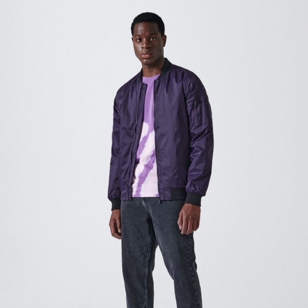 DKNY Men's Purple Bomber Jacket Nylon Zip Front Streetwear Jacket M